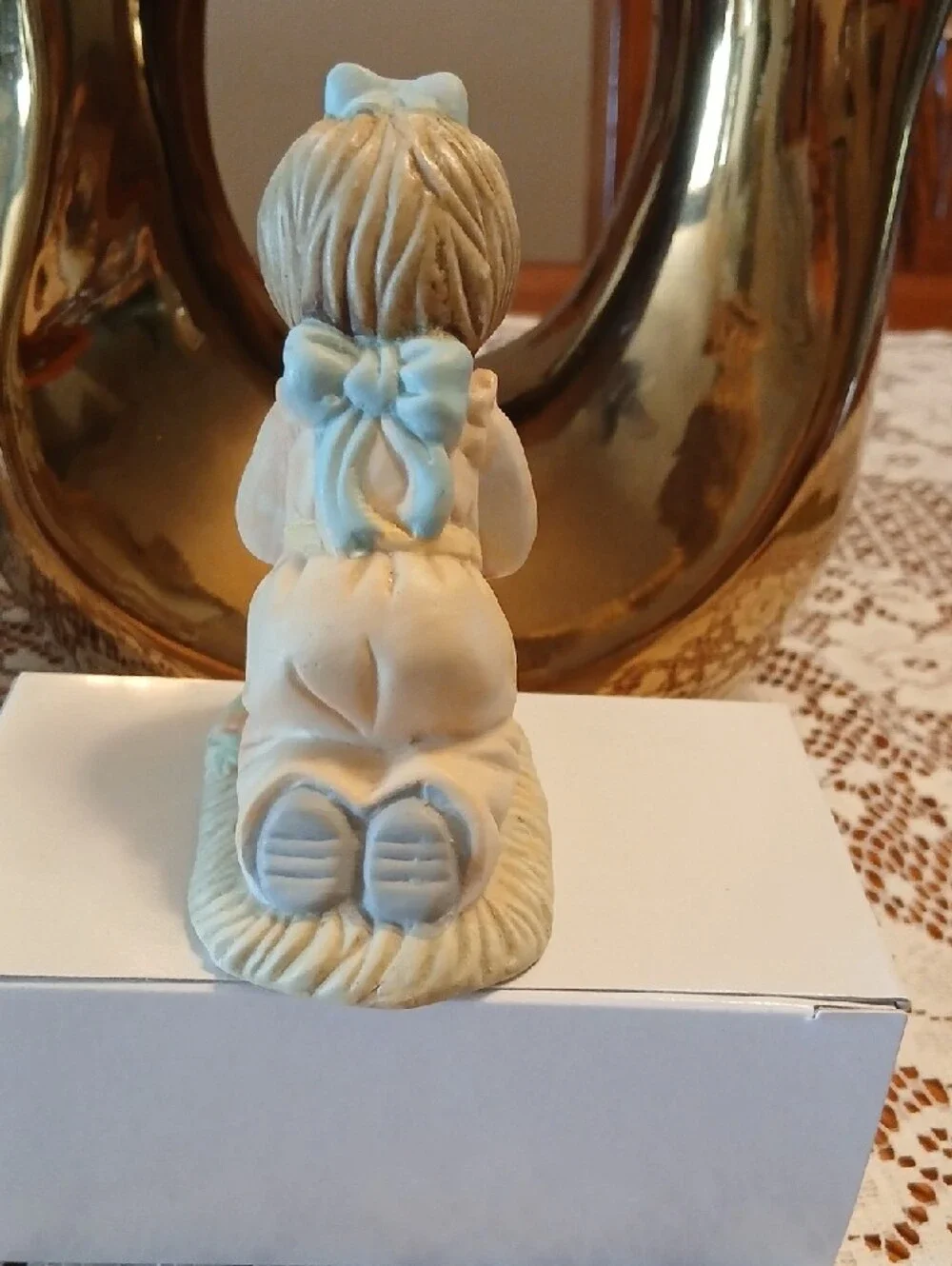 Ceramic Girl Figurine with Puppy - Pastel Blue Accent